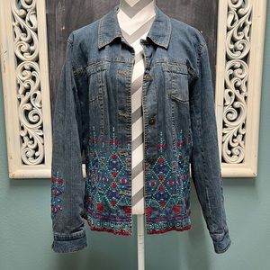 Coldwater Creek Blue Embroidered Jean Jacket